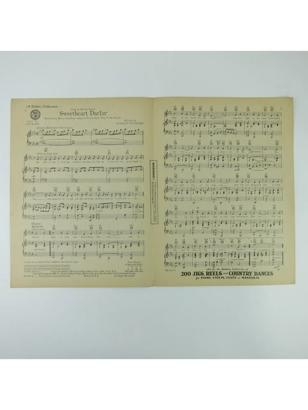 Sheet Music Sweetheart Darlin' Peg O' My Heart Marion Davies Vintage 1933